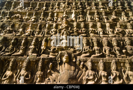 Ornate bas-reliefs at the Terrace of the Leper King, in the premises of Angkor Thom, Cambodia Stock Photo