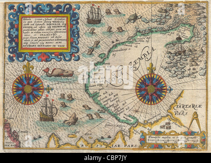 1601 De Bry and de Veer Map of Nova Zembla and the Northeast Passage