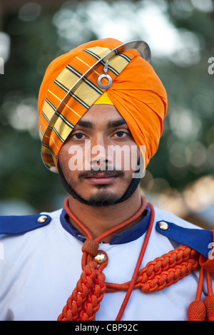 Military musician of 76th Maharana of Mewar, Mewar of Udaipur, at the City Palace, Rajasthan, India Stock Photo