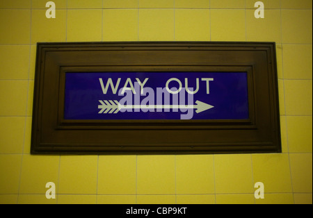 A 1930s Way Out sign in Southgate Underground station, London, UK Stock Photo