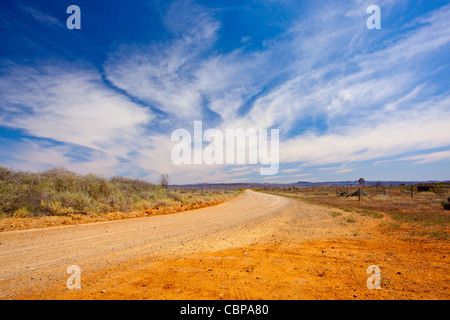 The lonely road on the Buckaringa Scenic Drive between Quorn and Hawker in the Flinders Ranges in outback South Australia, Australia