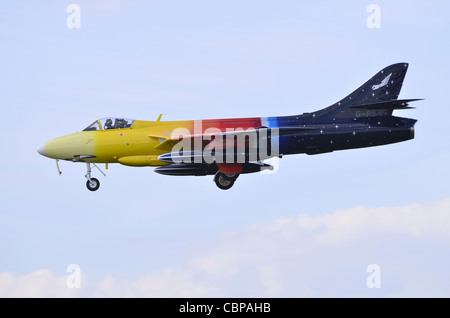 Hawker Hunter F58 on approach for landing at RAF Fairford, UK Stock Photo