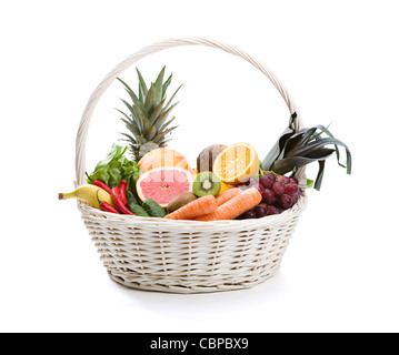 Healthy eating in basket isolated on white Stock Photo