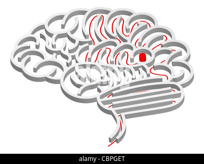 A maze in the shape of a brain with path to the centre Stock Photo