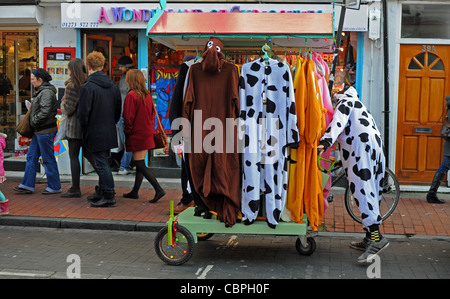 An alternative fashion stall on the move in the North Laine shopping area of Brighton Stock Photo