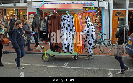 An alternative fashion stall on the move in the North Laine shopping area of Brighton Stock Photo