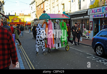 An alternative fashion stall on the move in the North Laine shopping area of Brighton Stock Photo