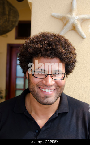 Portrait of Arab man in store in Fira in Santorini Greece in Greek Islands Stock Photo