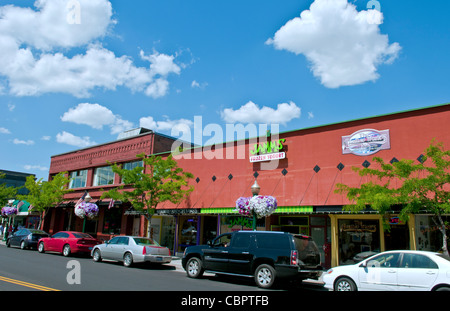 Downtown center of city on Sherman Avenue or Main Street in Coeur D' Alene Idaho Stock Photo