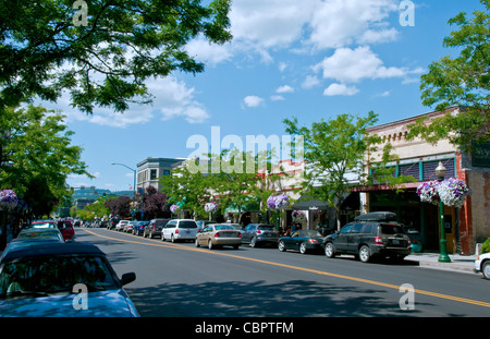Downtown center of city on Sherman Avenue or Main Street in Coeur D' Alene Idaho Stock Photo
