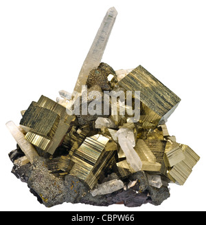 Pyrite & Quartz Crystals, Huanzala, Peru Stock Photo