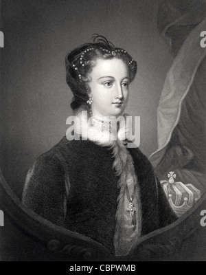 Portrait of Mary Stuart, or Mary Queen of Scots (1587-87) Stuart Queen of Scotland. c19th Portrait Engraving Painting by John Watson Gordon. Vintage Illustration or Engraving Stock Photo