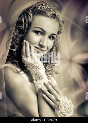Beautiful young brunet bride portrait in studio Stock Photo - Alamy