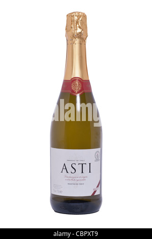 A bottle of Asti sparkling white wine on a white background
