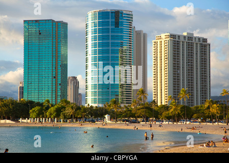 Ala Moana Beach Park, Waikiki, Honolulu, Oahu, Hawaii Stock Photo