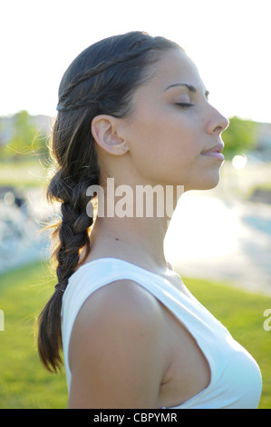 MR Portait of attractive young spanish woman in nature Stock Photo