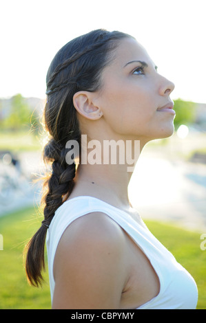 MR Portait of attractive young spanish woman in nature Stock Photo