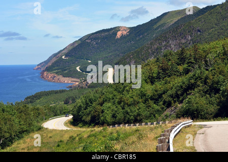 The winding highway of the world famous Cabot Trail along the coast of Cape Breton, Nova Scotia Stock Photo