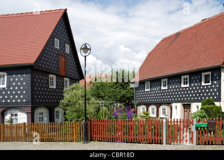 Umgebindehaus in a traditional style in the Upper Lusatia in east Saxons. Stock Photo