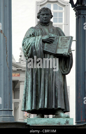 Monument to Martin Luther on the market place in front of the old city hall of Wittenberg. Stock Photo