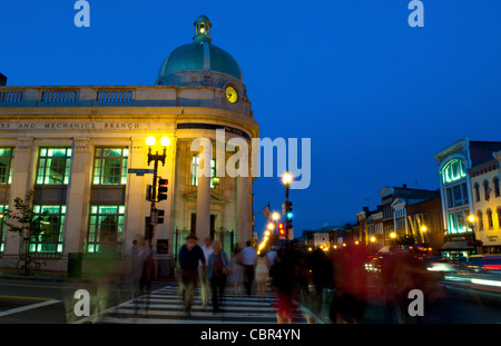 Washington DC Georgetown at night at Wisconsin Street and M Street with ...