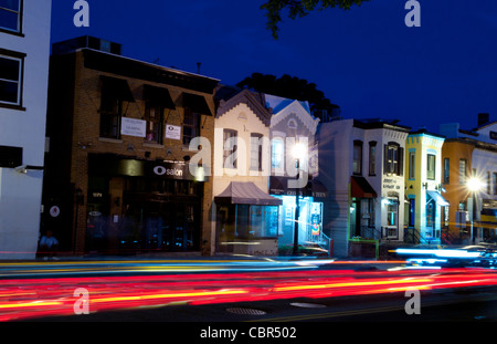 Washington DC Georgetown at night at Wisconsin Street and M Street with ...