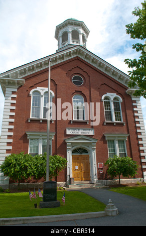 Quaint town village old Windsor County Court House of Woodstock Vermont in New England Stock Photo