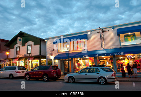 Main Street scenes with great sky in Bar Harbor Maine at night exposure holiday vacation Stock Photo