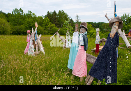 Eastport Maine on border of Canada and Maine with bright colors scarecrows for gardens  Stock Photo