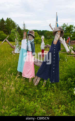 Eastport Maine on border of Canada and Maine with bright colors scarecrows for gardens  Stock Photo