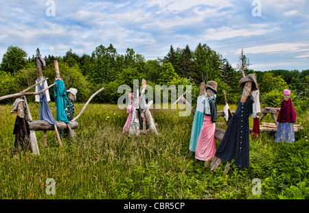 Eastport Maine on border of Canada and Maine with bright colors scarecrows for gardens  Stock Photo