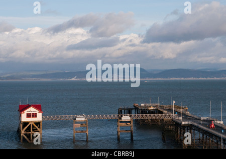 Mumbles Pier and RNLI Lifeboat station at Mumbles, Swansea, with Swansea Bay behind, south Wales. Stock Photo