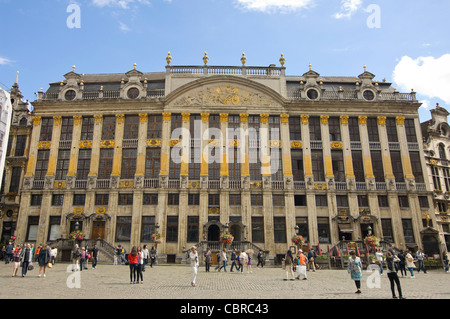 Horizontal wide angle of the old Gothic architecture of the House of Dukes of Brabant in the Grand Place in Brussels. Stock Photo