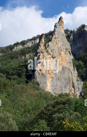 Montrebei Spire rock in Alsamora, Lerida, Catalonia, Spain Stock Photo