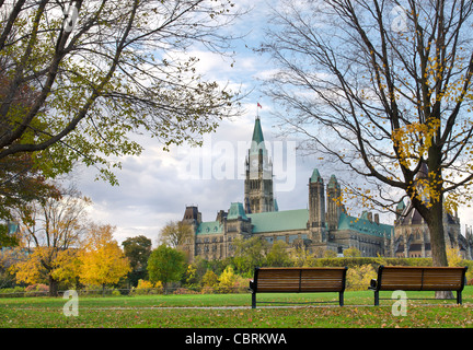 The Canadian Parliament seen from Major's Hill Park in Ottawa during autumn. Stock Photo