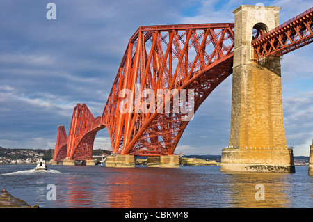 Newly painted Forth Rail Bridge seen from South Queensferry in Scotland Stock Photo