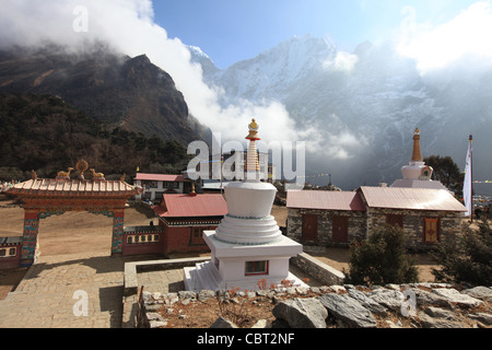 Tengboche Monastery among the clouds and mountains of the Himalayas Stock Photo