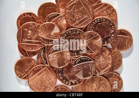 Collection of British new pence, Greater London, England, United Kingdom Collection of British new pence, Greater London, England, United Kingdom