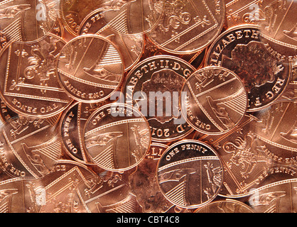 Collection of British new pence, Greater London, England, United Kingdom Stock Photo