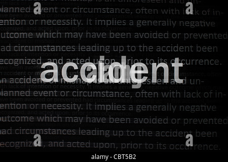 Typed text Accident on paper and texts on background Stock Photo