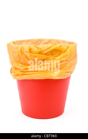 Red Garbage can with white background Stock Photo