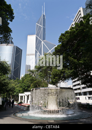 dh Hong Kong Park CENTRAL HONG KONG Skyscrapers and fountain in park Bank of China building Stock Photo