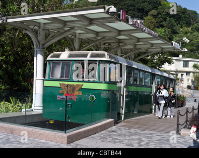 dh  VICTORIA PEAK HONG KONG Chinese tourists at Peak Tram Tourist information Centre railway funicular Stock Photo