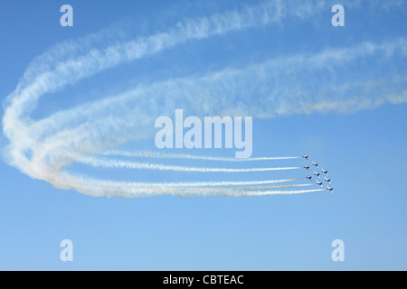 Canada Snowbirds in a 9 ship formation. Stock Photo