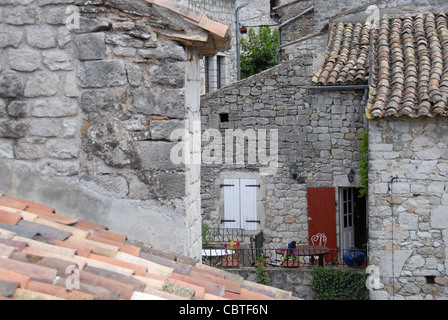 Traditional stone houses of Balazuc, one of Les Plus Beaux Villages de France, one of the most beautiful villages, Ardèche Stock Photo