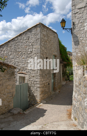 Traditional stone houses of Balazuc, one of Les Plus Beaux Villages de France, one of the most beautiful villages, Ardèche Stock Photo