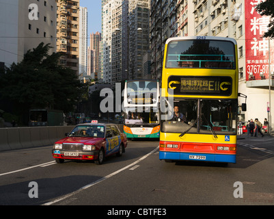 dh Hong Kong bus CAUSEWAY BAY HONG KONG Red taxi kings road china double decker public transport deck Stock Photo