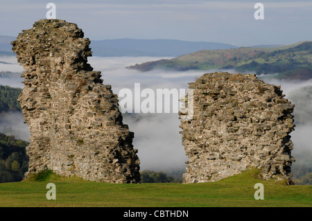 Mist in Dee Valley near Llangollen from Dinas Bran castle North East Wales Stock Photo