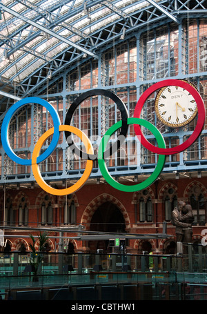 Olympic rings in St Pancras station, London, UK Stock Photo