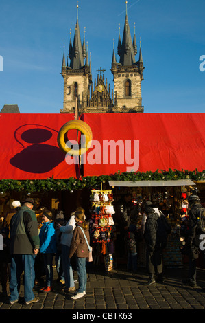 Christmas market at old town square Prague Czech Republic Europe Stock Photo